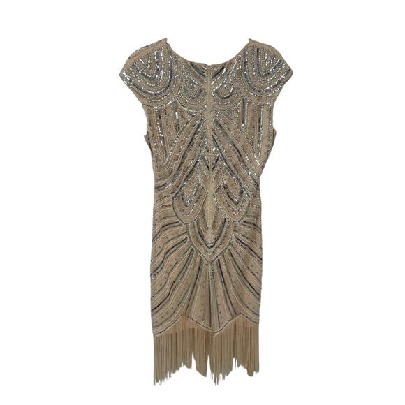 PrettyGuide Sequin Beaded Cap Sleeve Fringe Hem Flapper Dress Womens Medium - Picture 4 of 4
